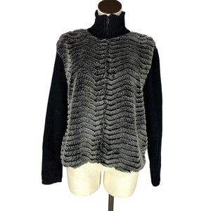 Cotton Country by Parkhurst Women's Medium Black Gray Faux Fur Sweater Jacket